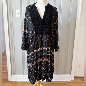 Johnny Was Prairie Velvet Inlay Short Dress Oversized Black Embroidered Size 1X